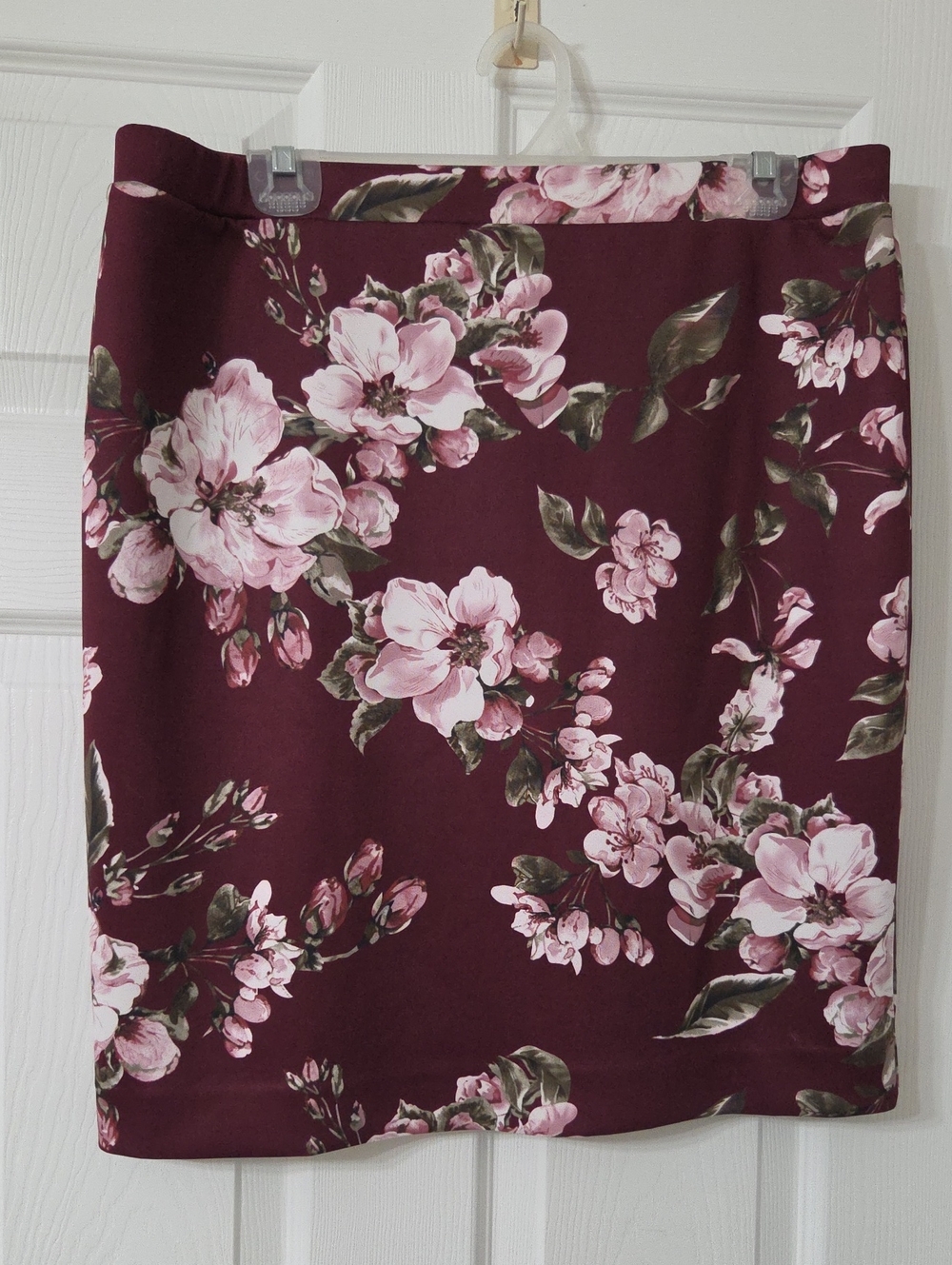 Cleo Petites Floral Skirt - Burgundy with Pink Accents